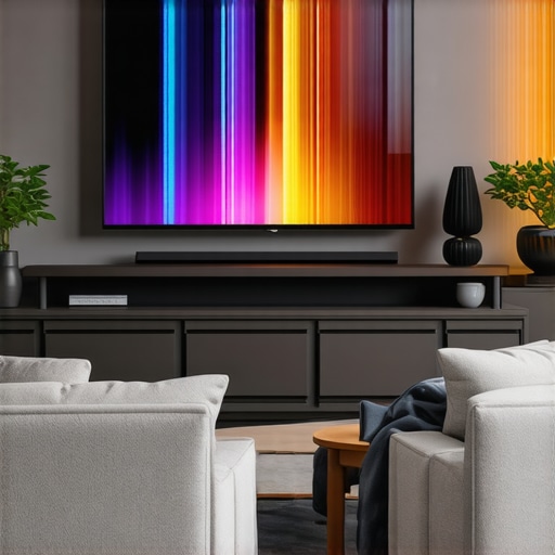 Modern living room with OLED TV displaying vibrant HDR content