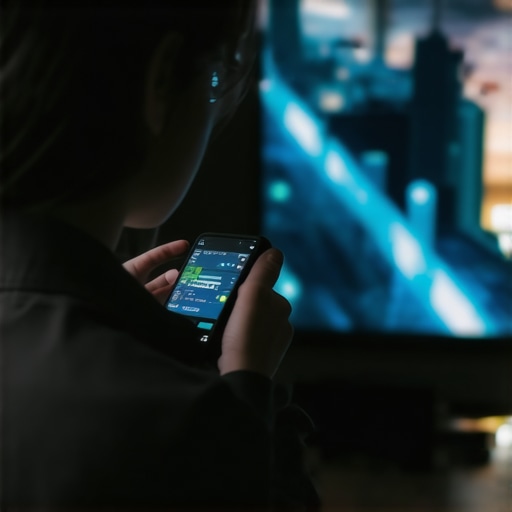 Person calibrating OLED TV with a device in living room