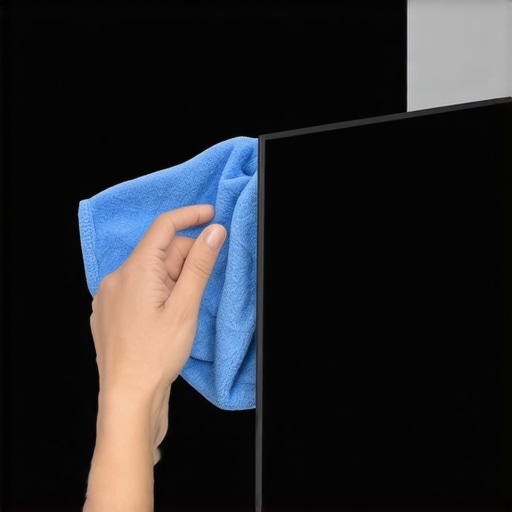 Person gently cleaning an OLED TV screen with a microfiber cloth to prevent dust and damage.
