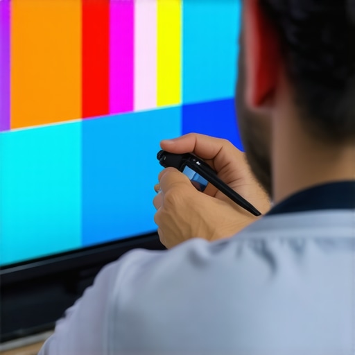 Professional OLED TV Calibration in Action Technician calibrating an OLED TV using professional tools