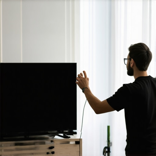 Person using calibration tools on a 4K OLED TV for optimal picture quality.