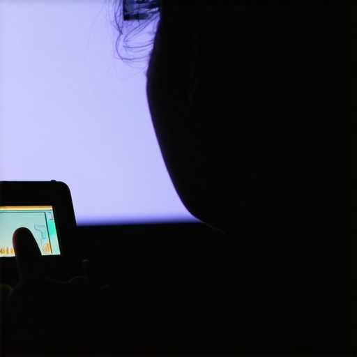 Person using a colorimeter to calibrate a TV in a home setting.