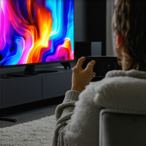 A contemporary living room showcasing a 2026 OLED TV with vivid display and minimal burn-in