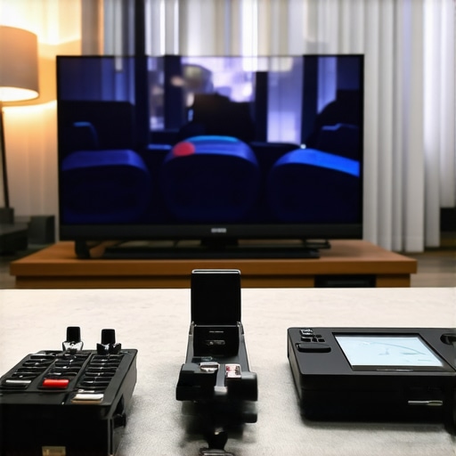 A person using a colorimeter to calibrate a flat-screen TV to ensure optimal color and performance
