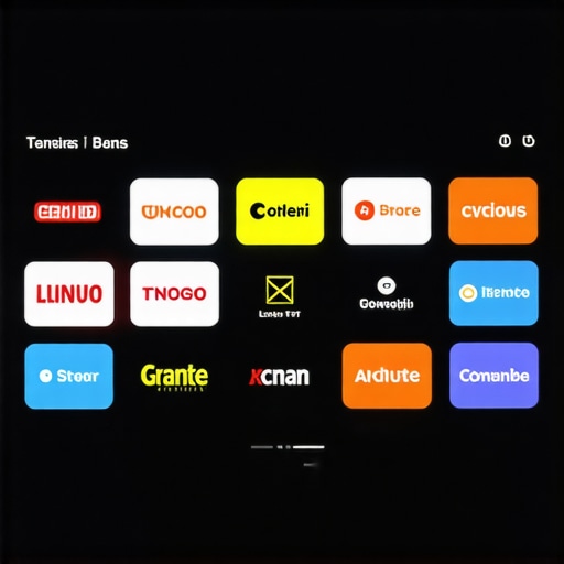 A close-up of a sleek 2026 smart TV screen showing multiple app icons for streaming and gaming.