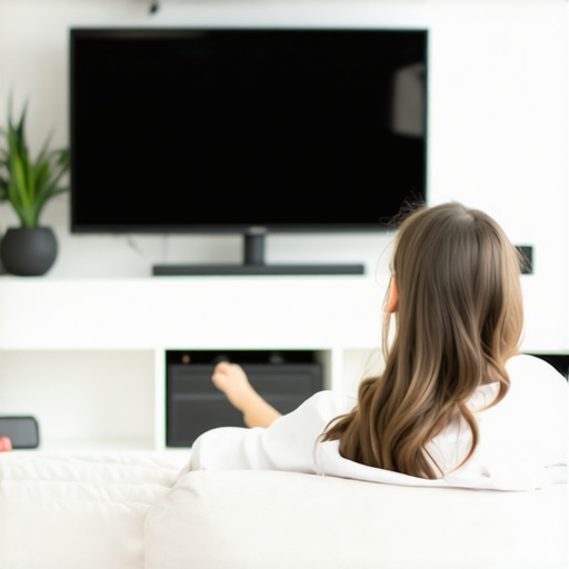 Person inspecting TVs under bright lighting conditions for Black Friday deals