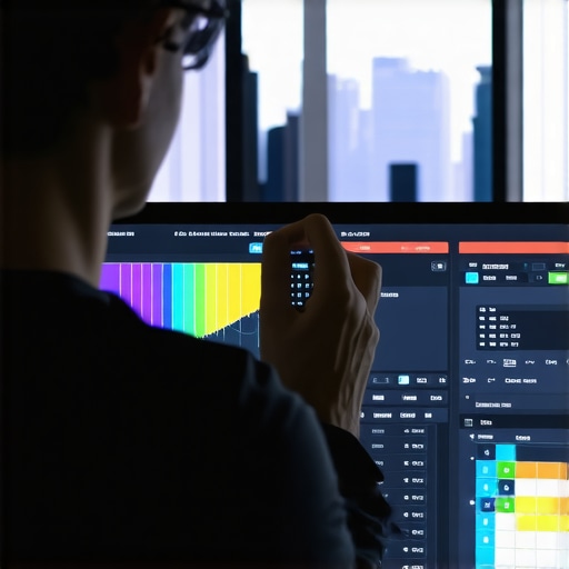 A technician calibrating a 4K OLED TV with a colorimeter device in a dark room.