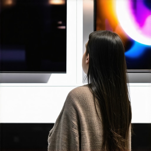 Person examining various TVs in a store focused on brightness and glare reduction